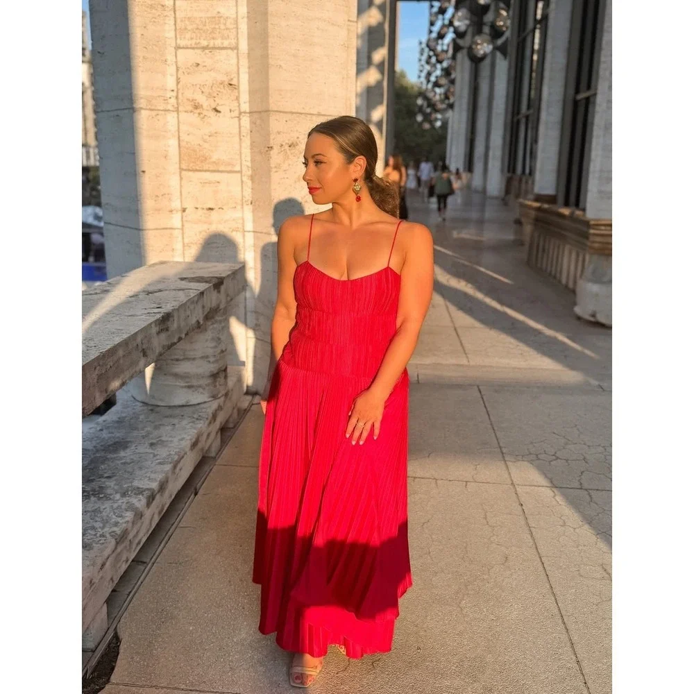 NWT AMUR Cherry Drop Waist Pleated Midi Dress in Red - Size 8‎ - Picture 16 of 16